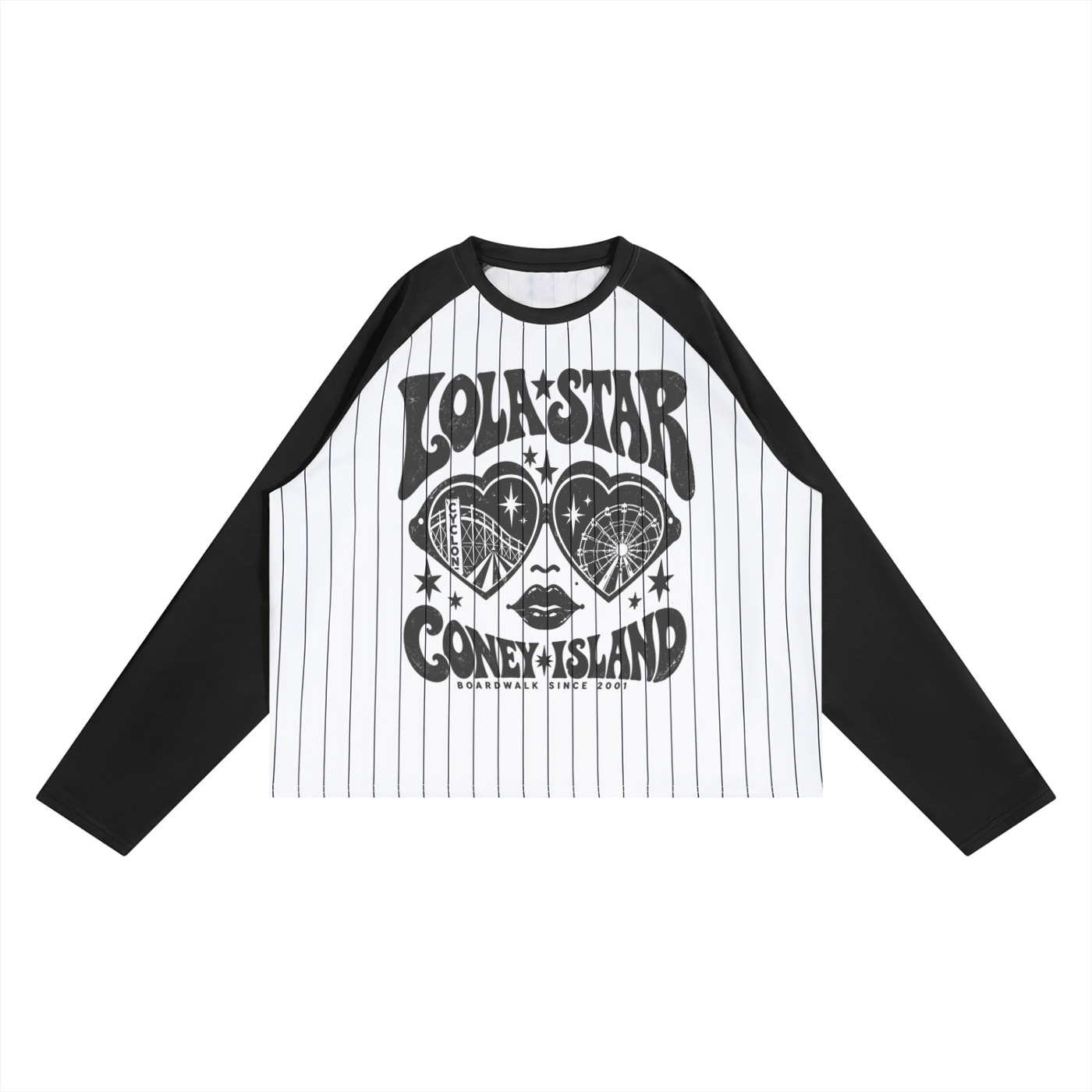 Lola Star Coney Island Unisex Striped Raglan Long Sleeve T-Shirt
