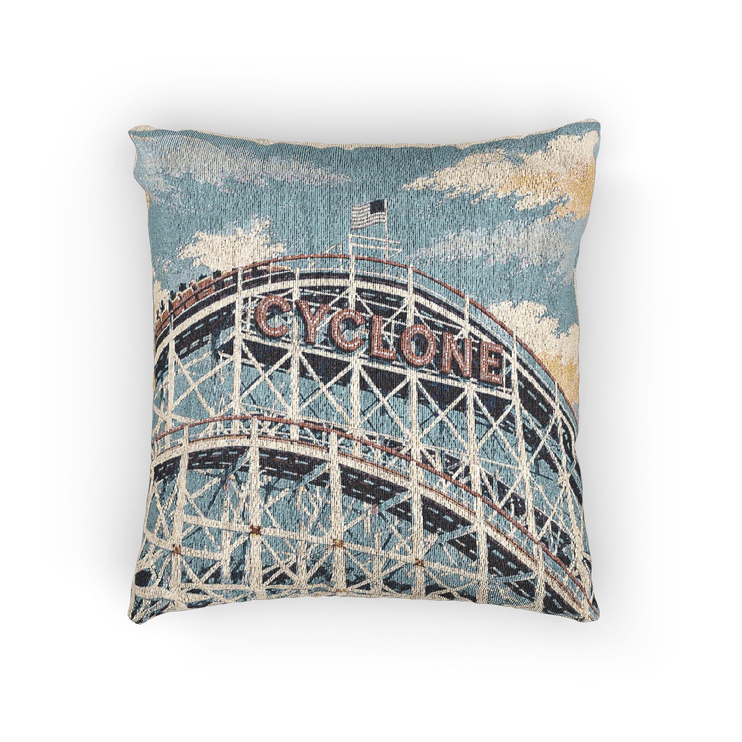 Woven Pillow — Cyclone Roller Coaster Retro Boardwalk Decorative Pillow