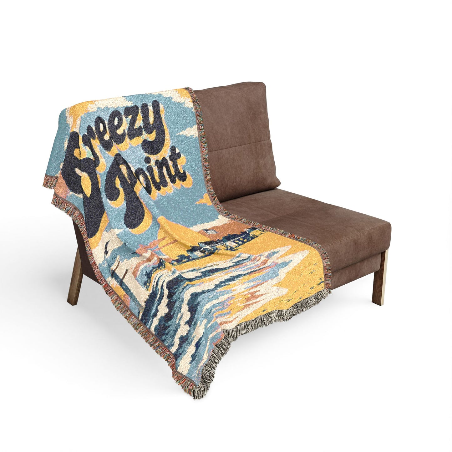 Breezy Point Woven Blanket – Retro Coastal Sunset Throw