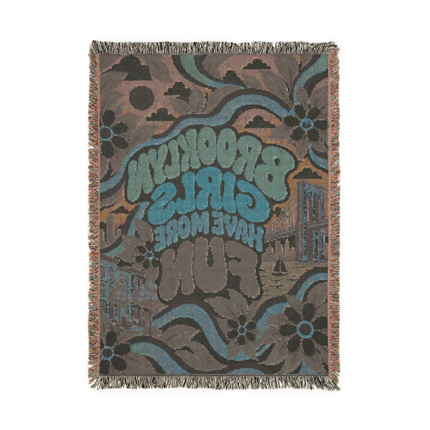 Brooklyn Girls Have More Fun Woven Throw Blanket — Retro Floral Vintage Vibe
