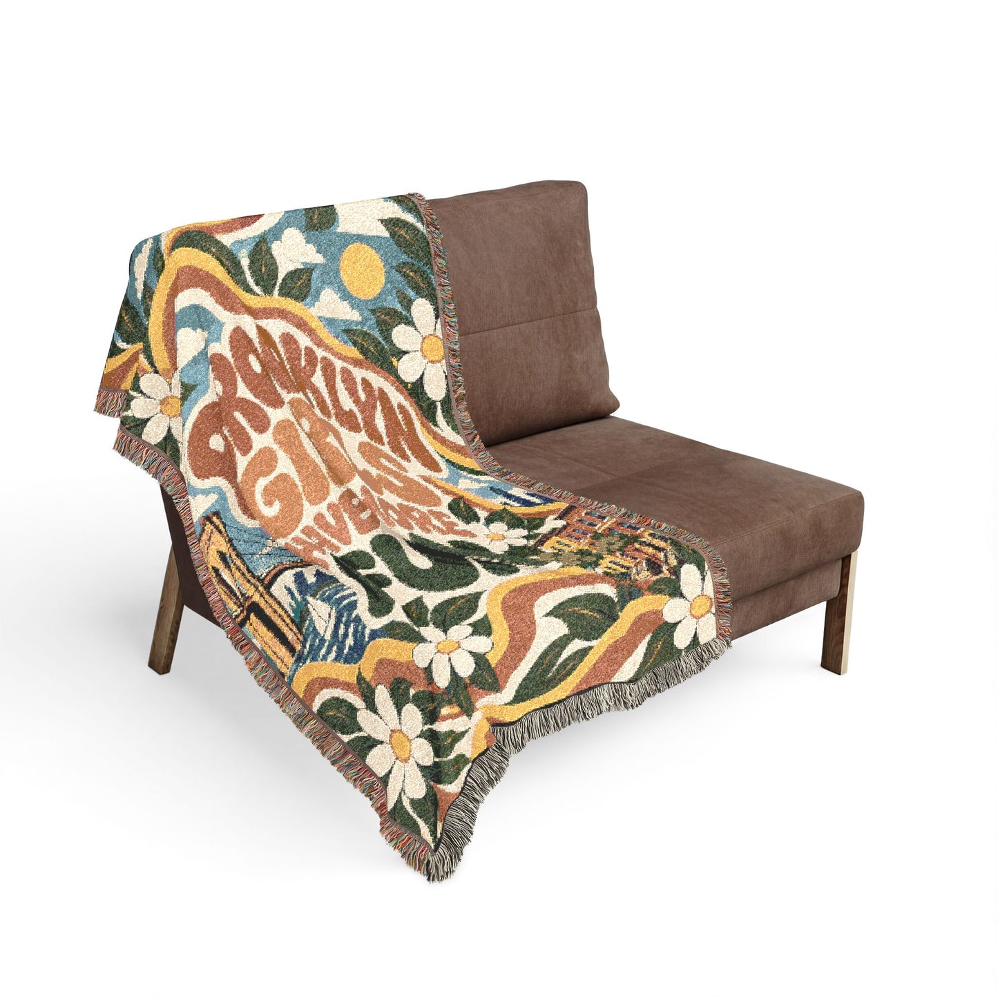 Brooklyn Girls Have More Fun Woven Throw Blanket — Retro Floral Vintage Vibe