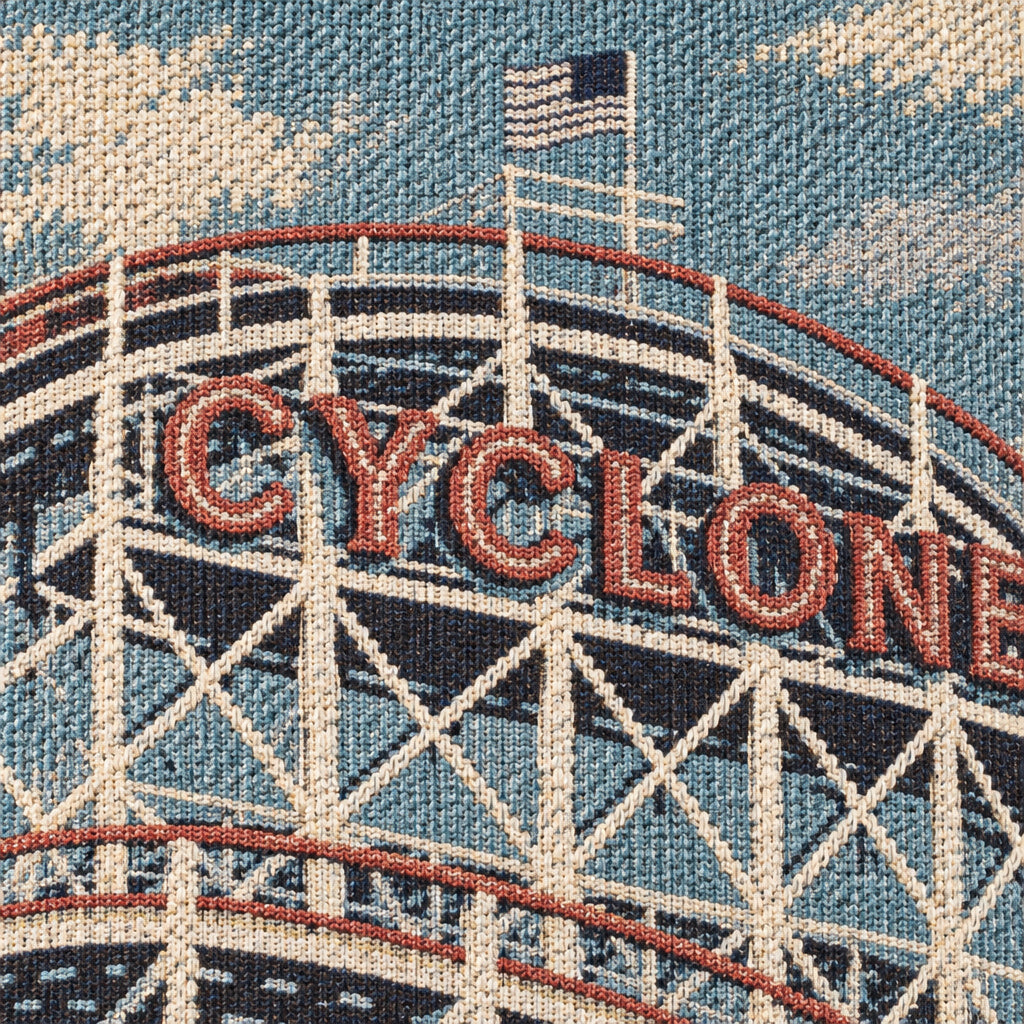Woven Pillow — Cyclone Roller Coaster Retro Boardwalk Decorative Pillow