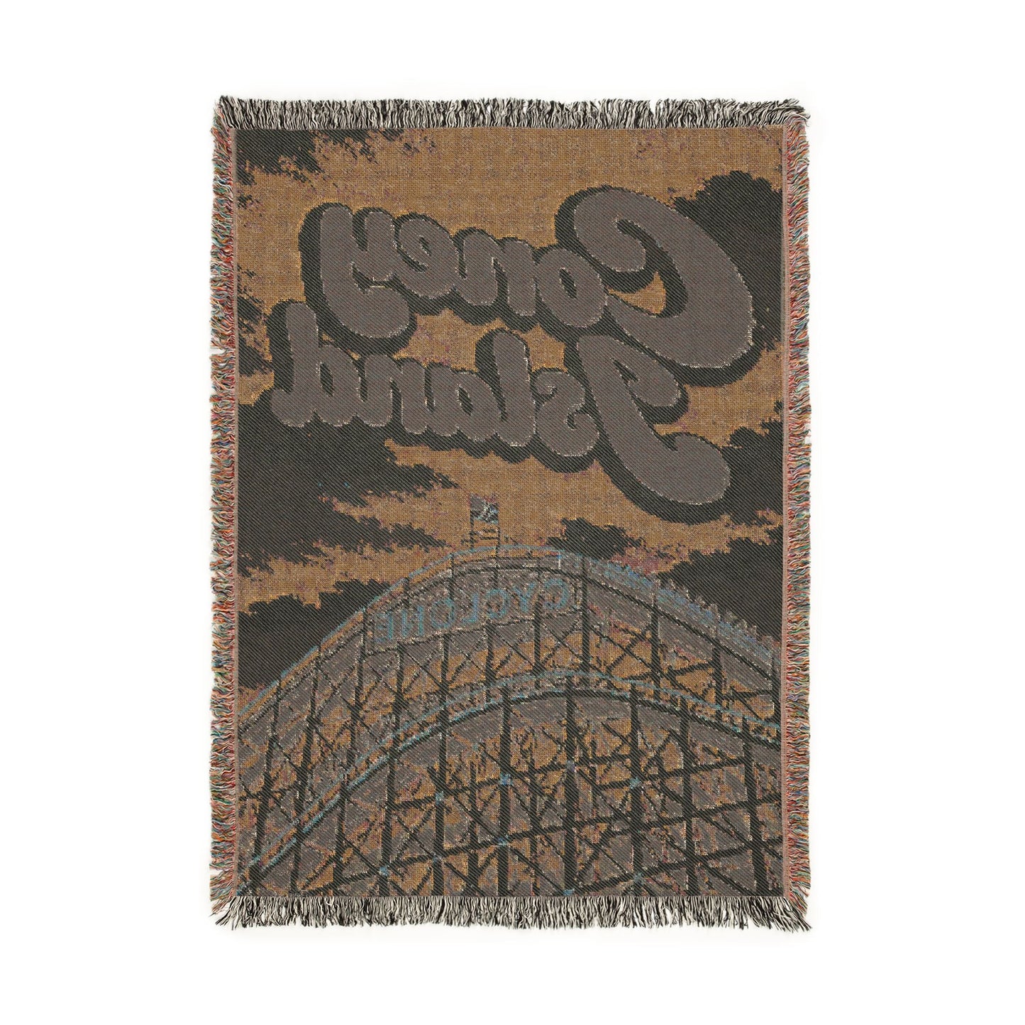 Coney Island Woven Throw Blanket – Retro Boardwalk Carousel Design