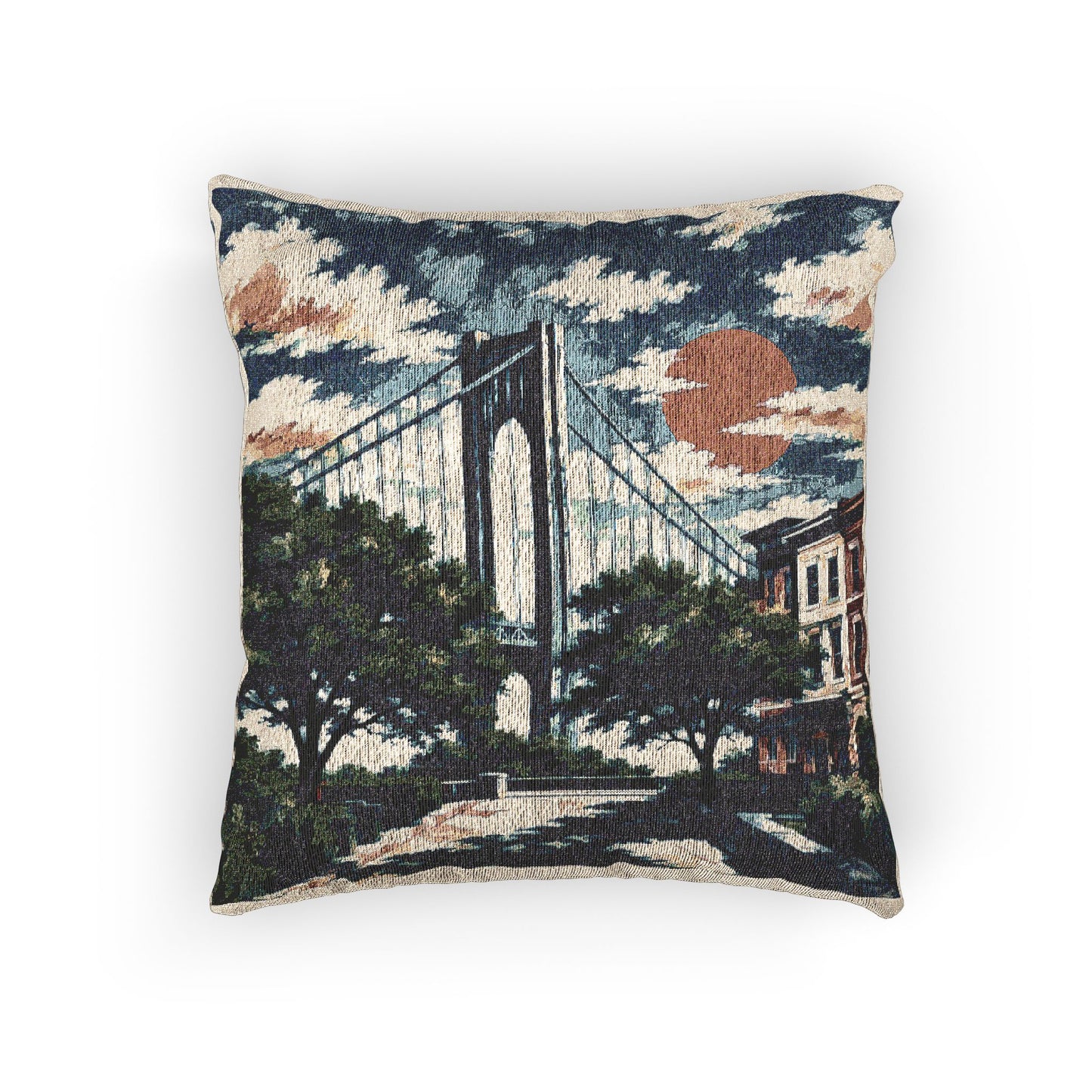 Bay Ridge, Brooklyn Woven Pillow — Verazzano Bridge Tapestry Decorative Throw Pillow