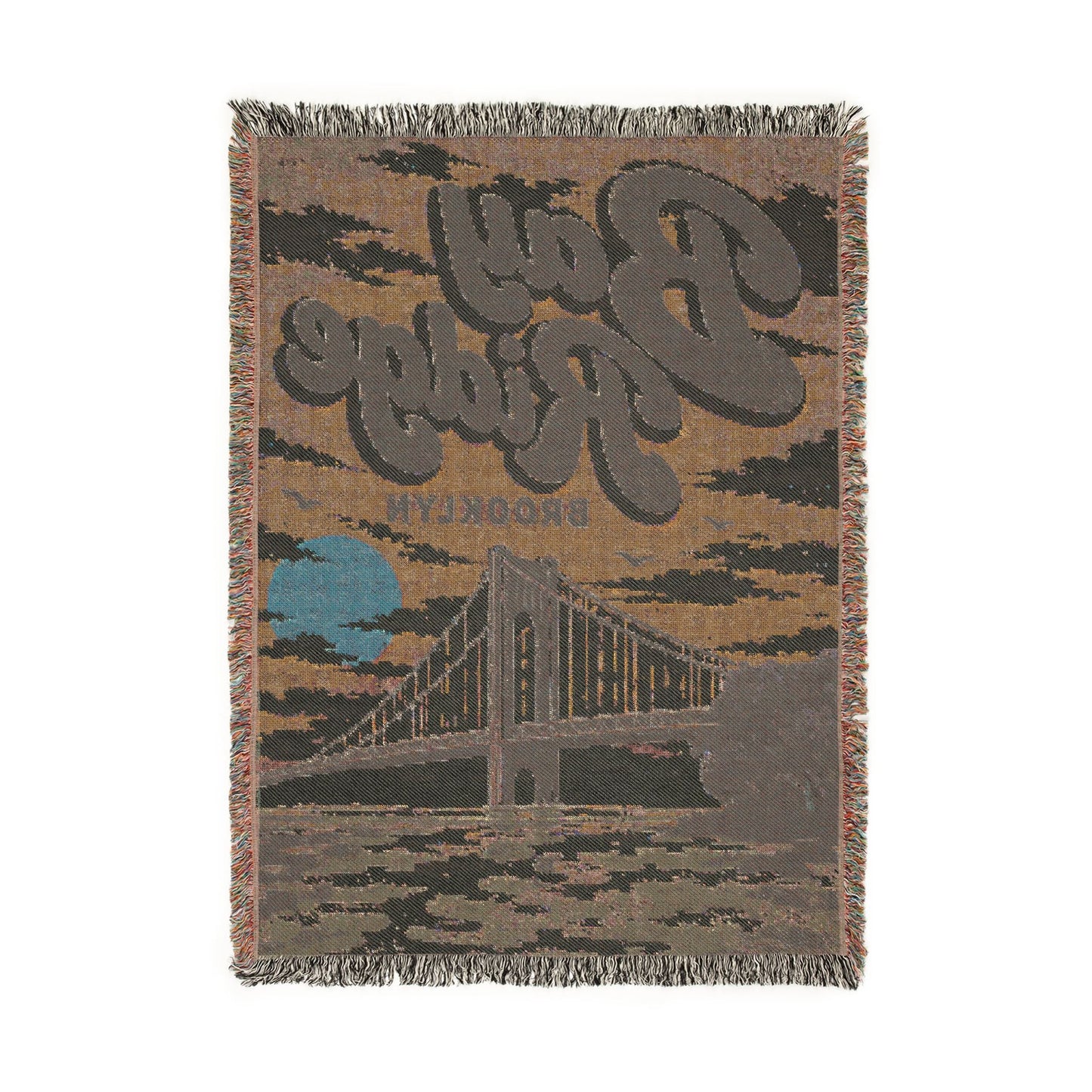 Bay Ridge Bridge Woven Blanket — Vintage Verazzano Bridge Sunset Brooklyn Throw