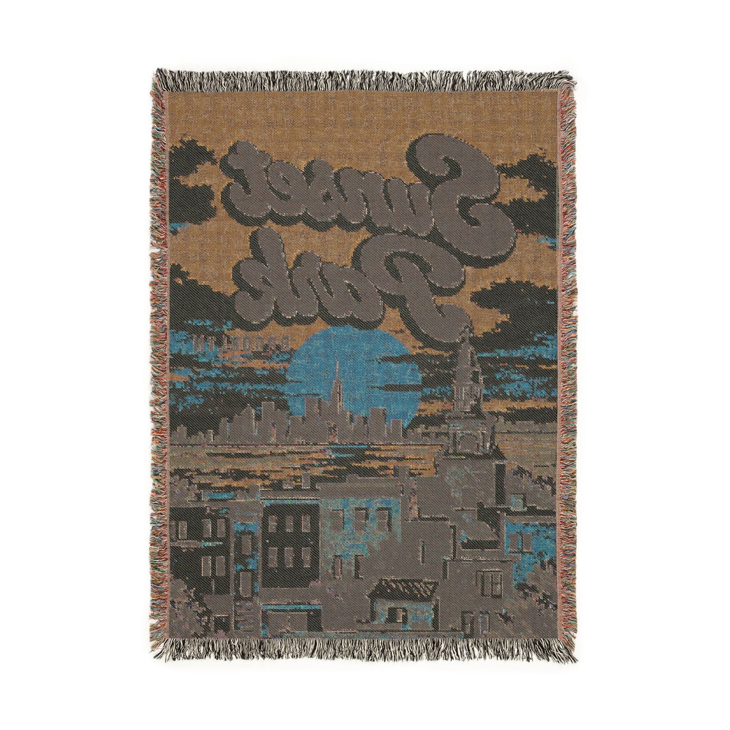 Sunset Park Woven Throw Blanket — Retro Cityscape Tapestry Blanket