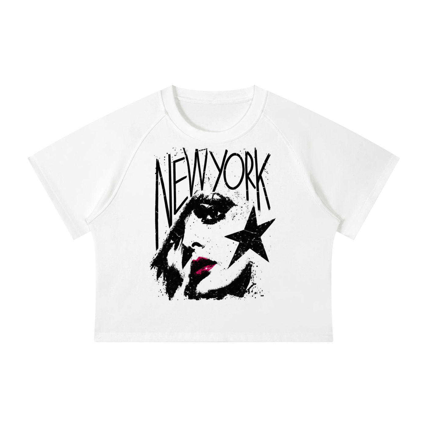 New York Village Star Mineral Wash Raglan Crop T-Shirt