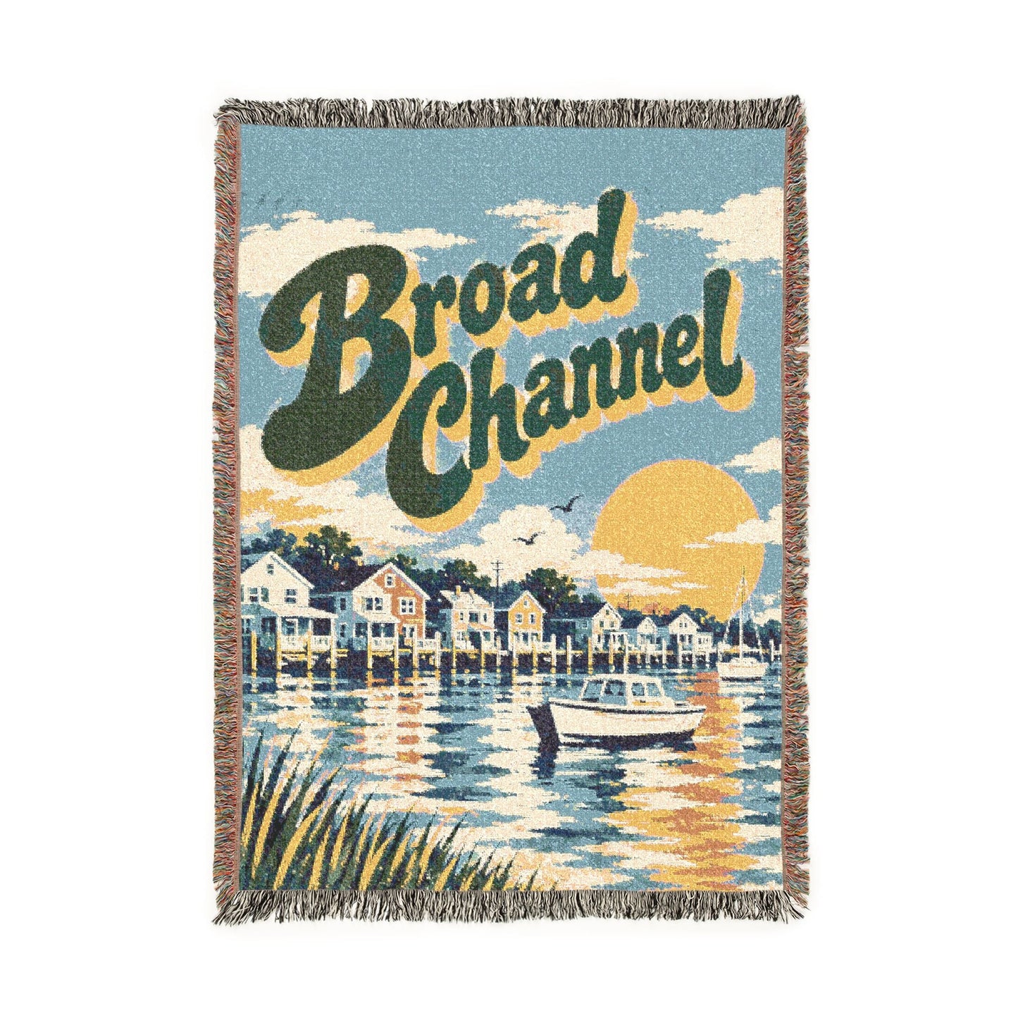 Broad Channel Woven Blanket – Coastal Vintage Harbor Throw