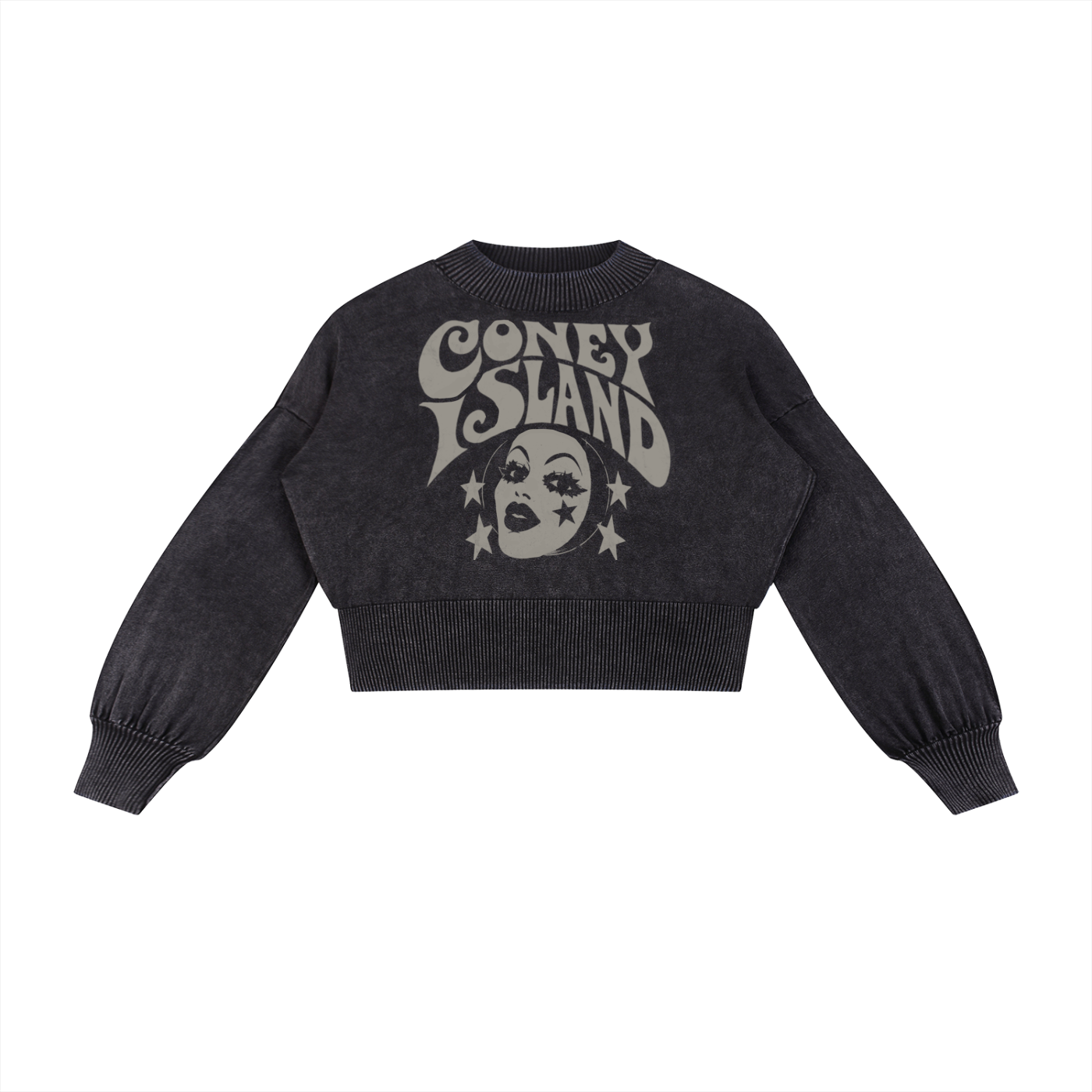Coney Island Harlequin Mineral Wash Balloon Sleeve Cropped Sweater- Village Thrift Shop Collection