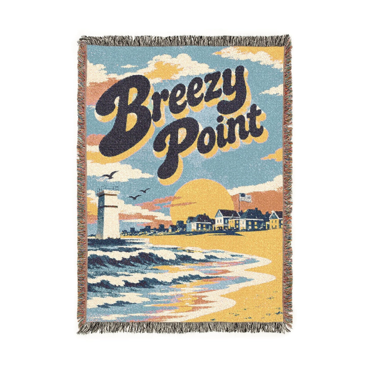 Breezy Point Woven Blanket – Retro Coastal Sunset Throw