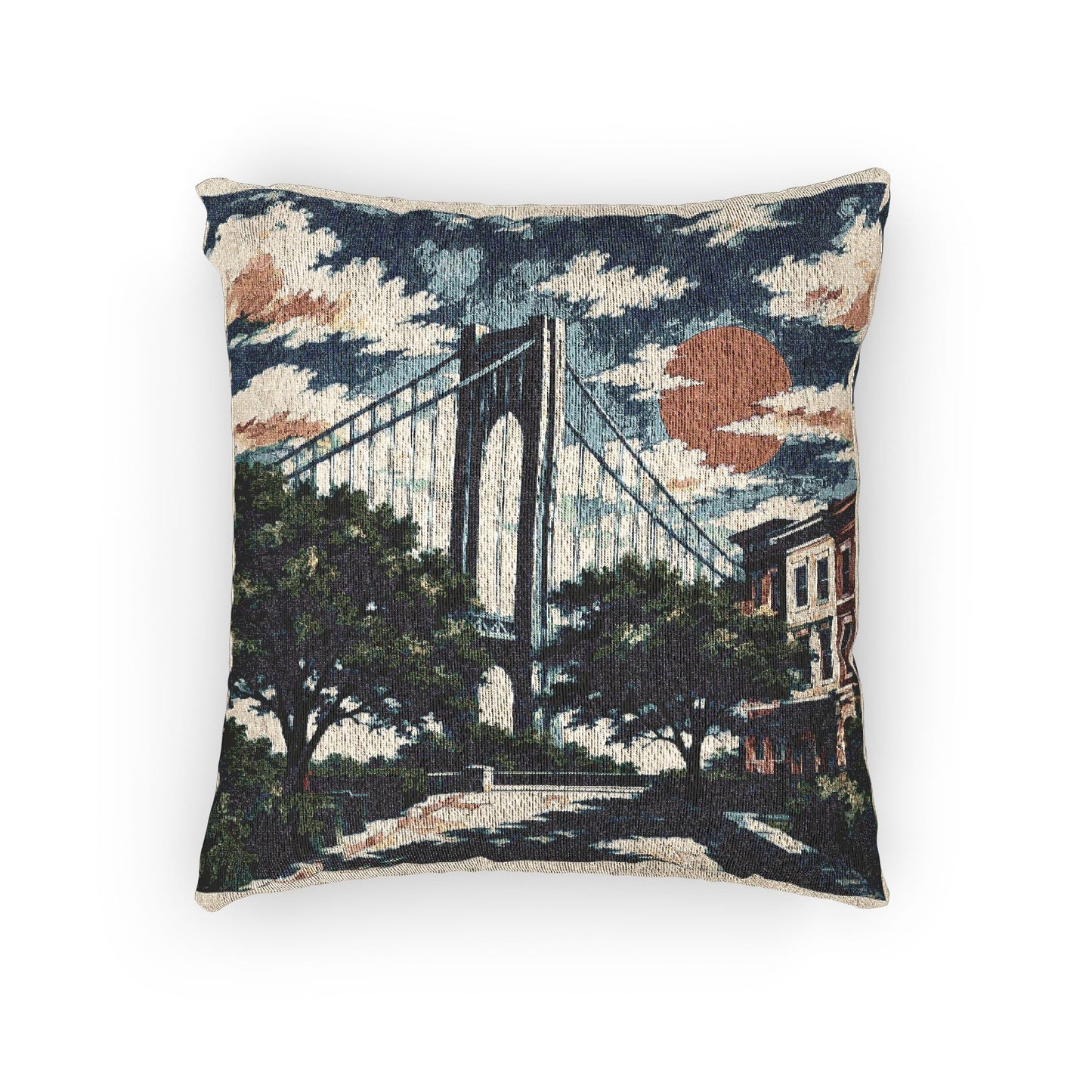 Bay Ridge, Brooklyn Woven Pillow — Verazzano Bridge Tapestry Decorative Throw Pillow