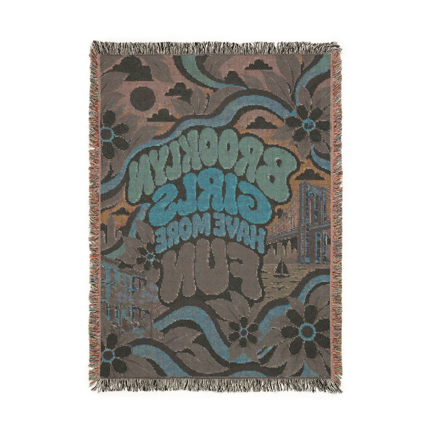 Brooklyn Girls Have More Fun Woven Throw Blanket — Retro Floral Vintage Vibe