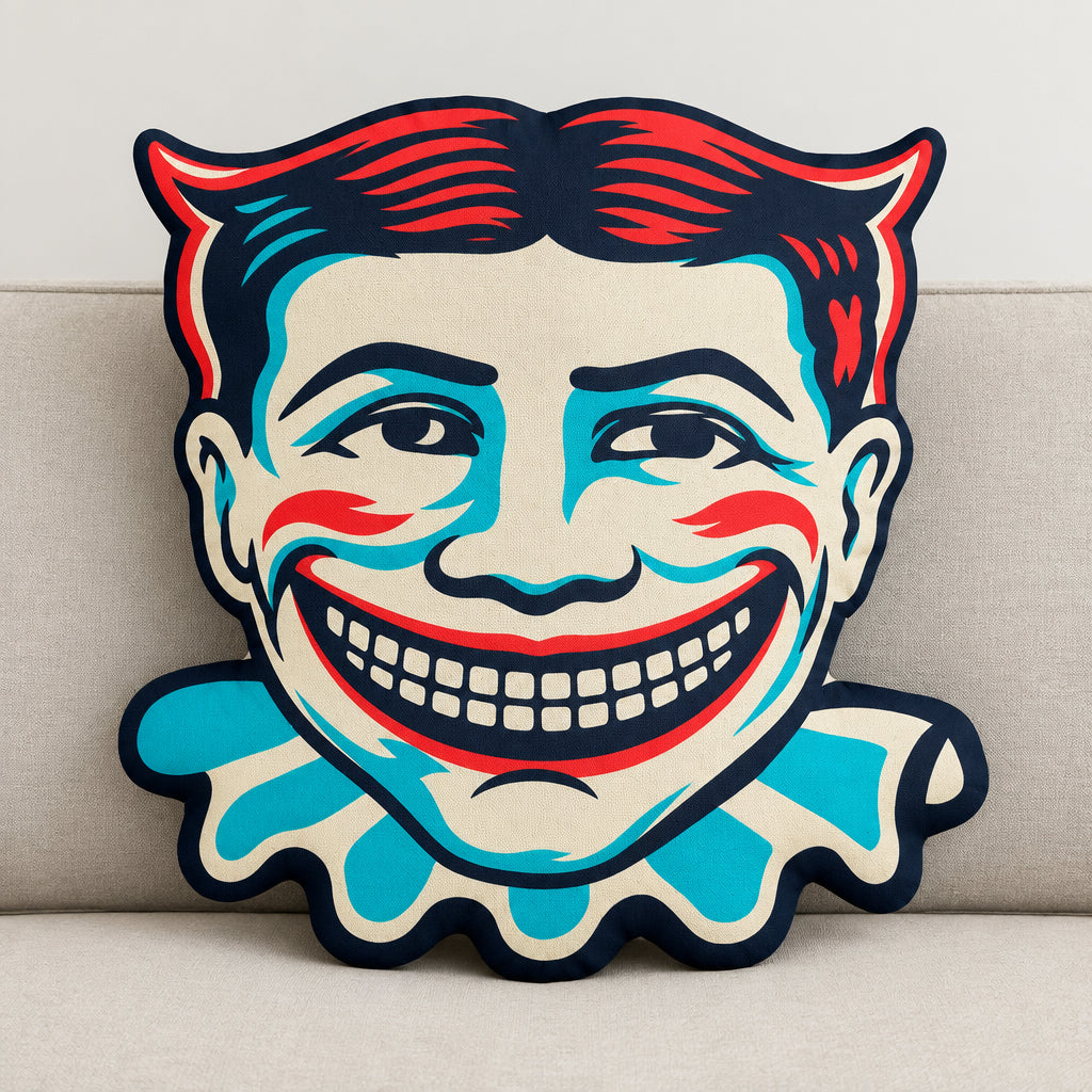 Vintage Coney Island Tillie Face Pillow — Retro Smiling Clown Shaped Throw Cushion