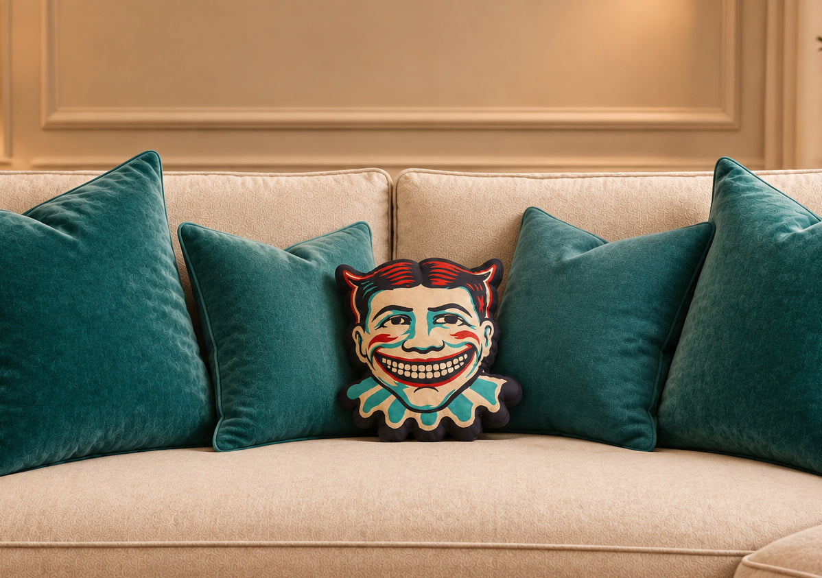 Vintage Coney Island Tillie Face Pillow — Retro Smiling Clown Shaped Throw Cushion