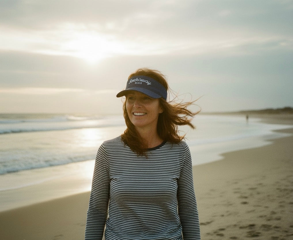 Rockaway Beach Vintage Script Visor – Classic Coastal Sun Visor Hat