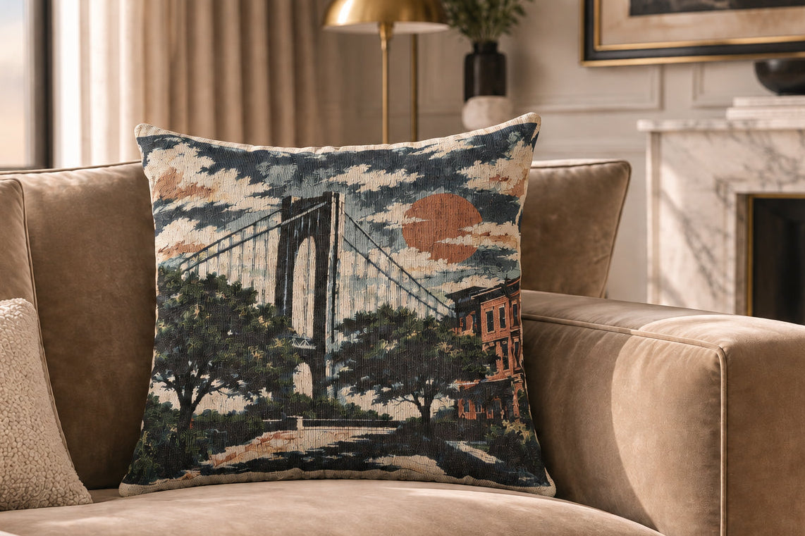 Bay Ridge, Brooklyn Woven Pillow — Verazzano Bridge Tapestry Decorative Throw Pillow