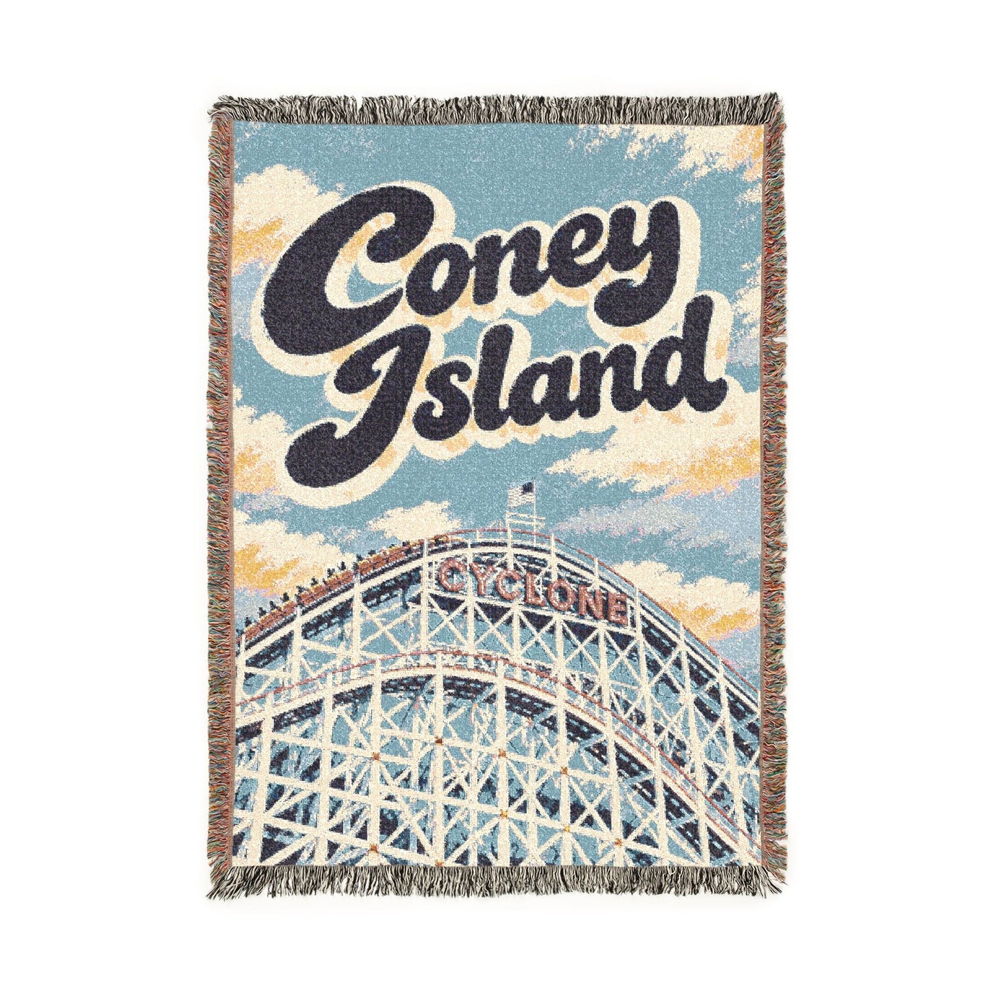 Coney Island Woven Throw Blanket – Retro Boardwalk Carousel Design