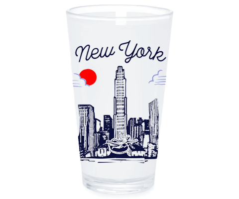 New York Rockefeller Center Manhattan Sketch Pint Glass