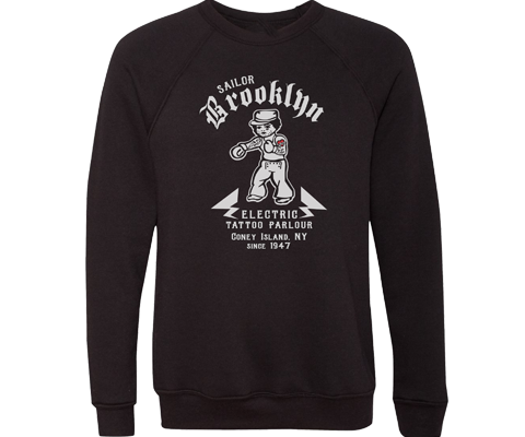 Unisex pullover hoodie featuring vintage tattoo style Sailor Brooklyn artwork designed by Brooklyn artist Lola Star.
