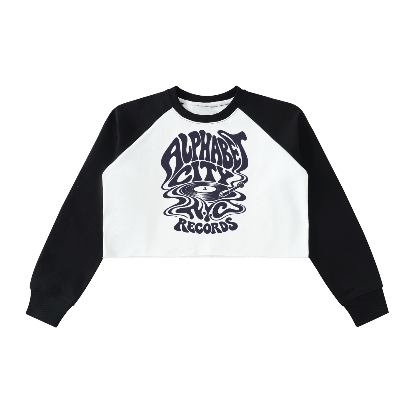 New York Alphabet City Records Raglan Crop Sweatshirt- Village Thrift Shop Collection