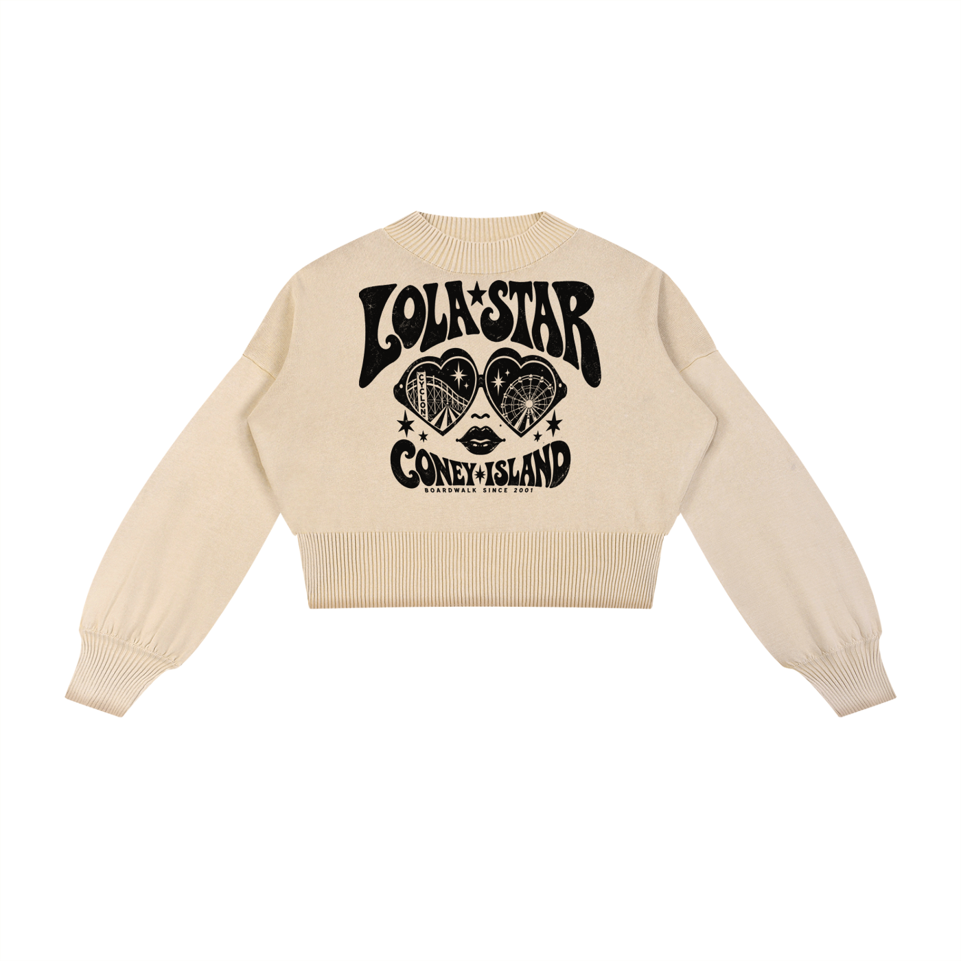 Lola Star Coney Island Mineral Wash Balloon Sleeve Cropped Sweater- Village Thrift Shop Collection