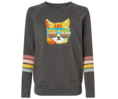 Coney Island Bodega Cat Striped Ladies Sweatshirt