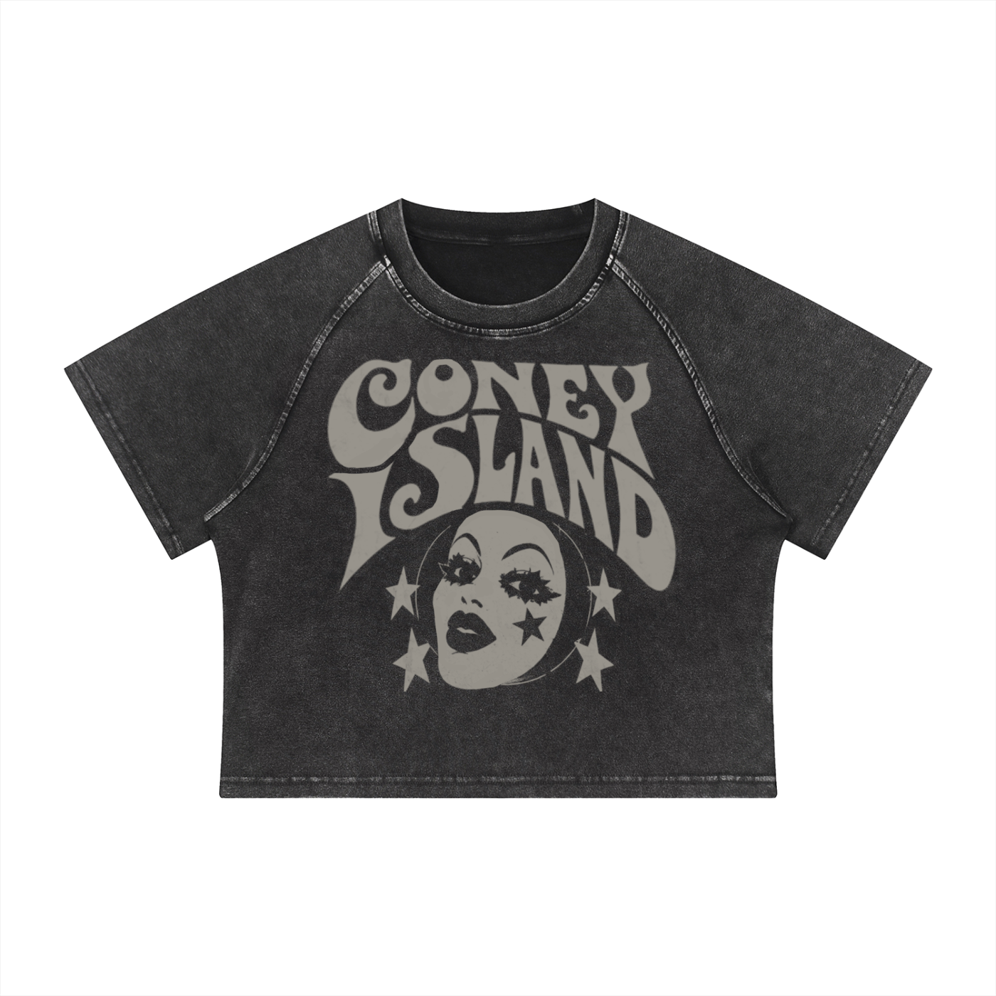 Coney Island Harlequin Mineral Wash Raglan Crop T-Shirt- Village Thrift Shop Collection