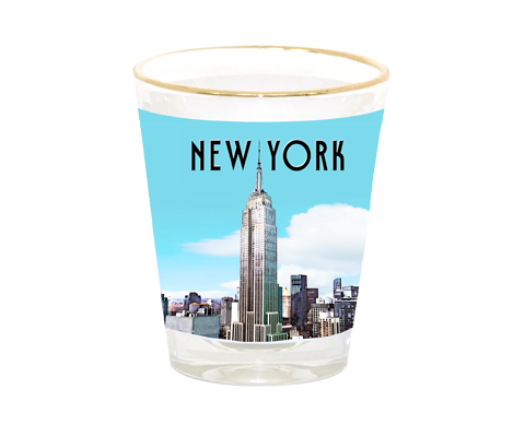 Empire State Building Blue Sky New York Shot Glass