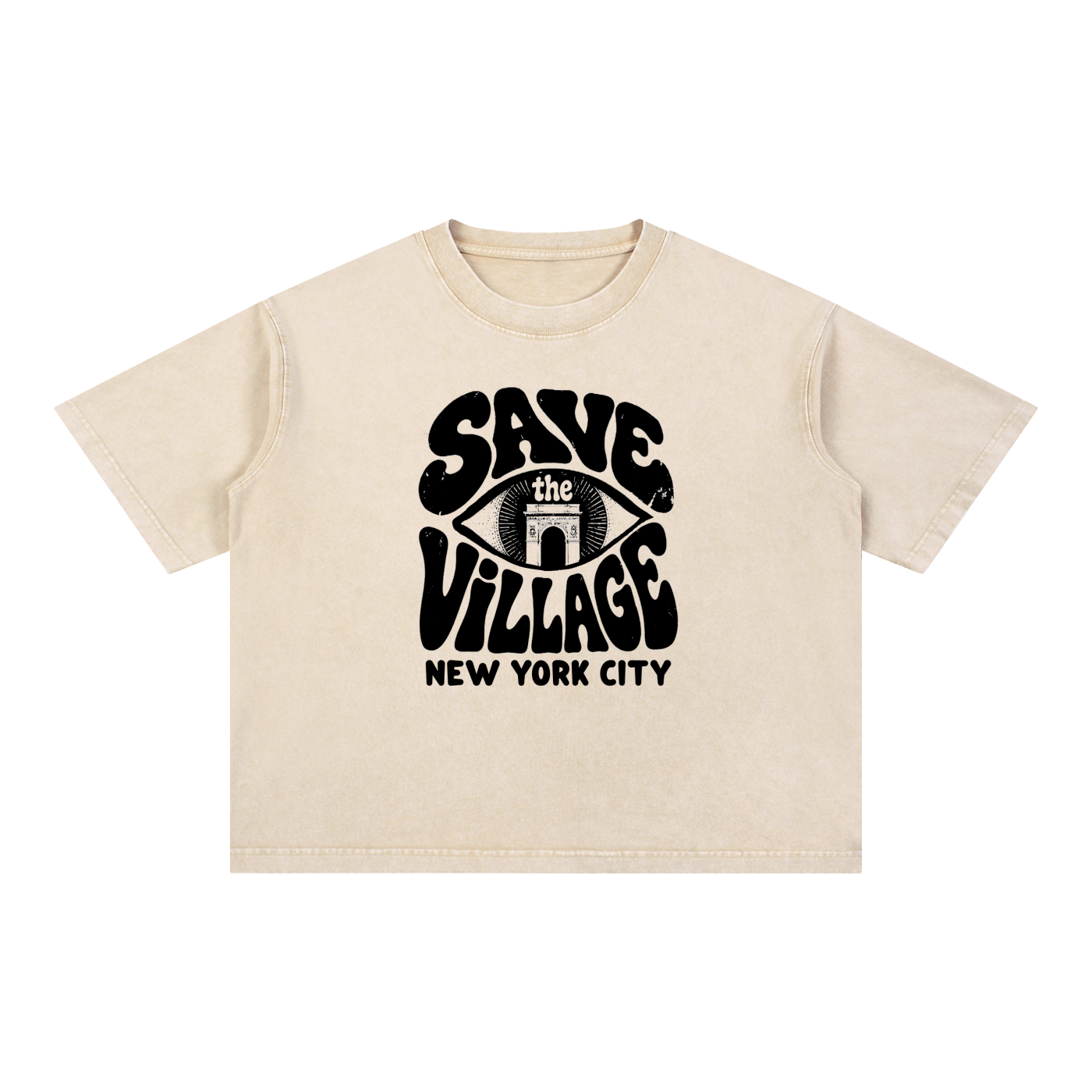 Save The Village New York Mineral Wash Boxy Cotton T-Shirt- Village Thrift Shop Collection