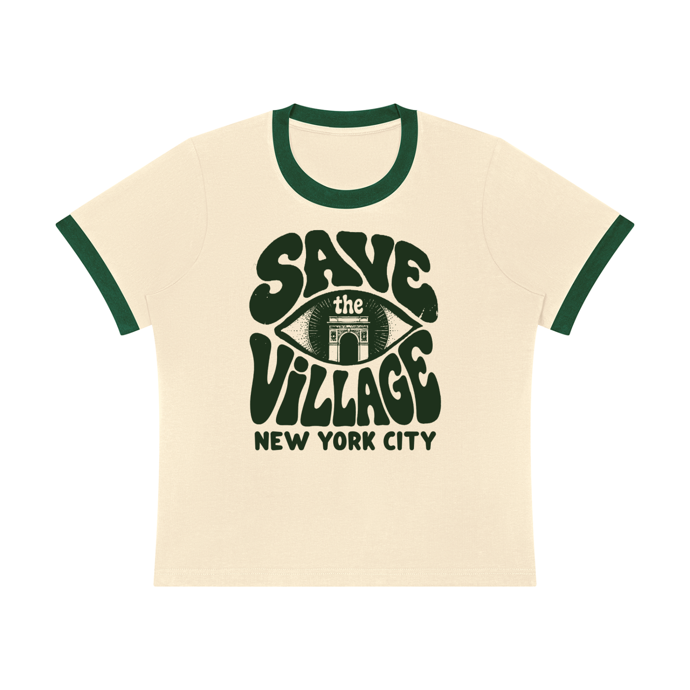 New York Save The Village Ringer T-Shirt- Village Thrift Shop Collection