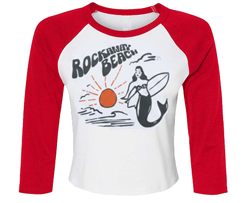 Rockaway Wave Mermaid Red and White Raglan Crop