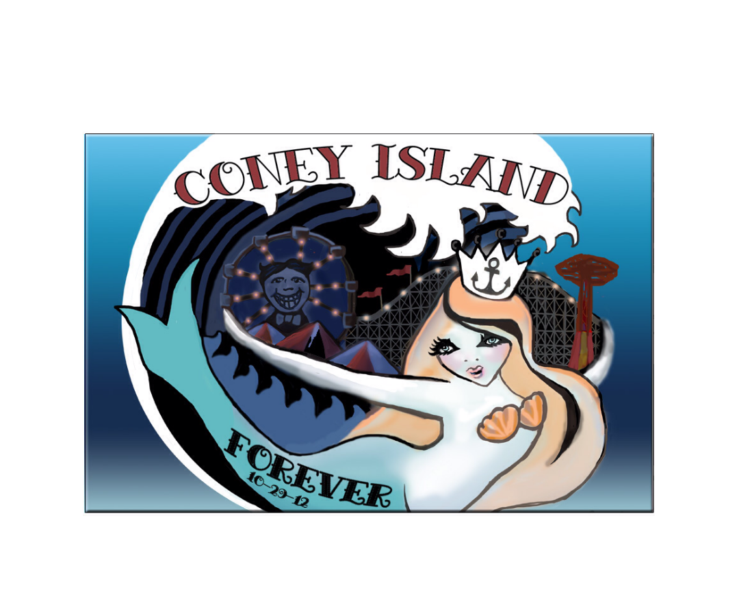 Coney Island magnet, classic mermaid and wave design on a handmade bagnet, handmade gift for everyone made in Brooklyn NY