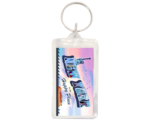 New York is My Happy Place Greetings Keychain