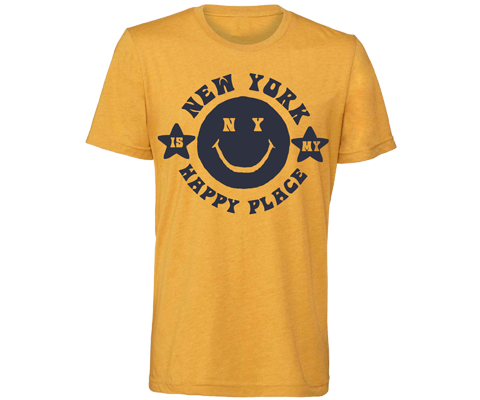 New York Happy Place Happy Face Tee Shirt in Retro Yellow