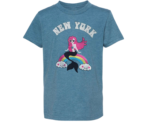 New York Sassy Mermaid Kids Tee in Heather Teal
