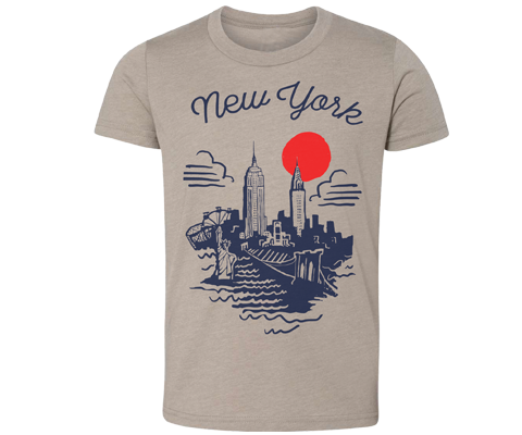 New York Sketch Kids Tee in Stone