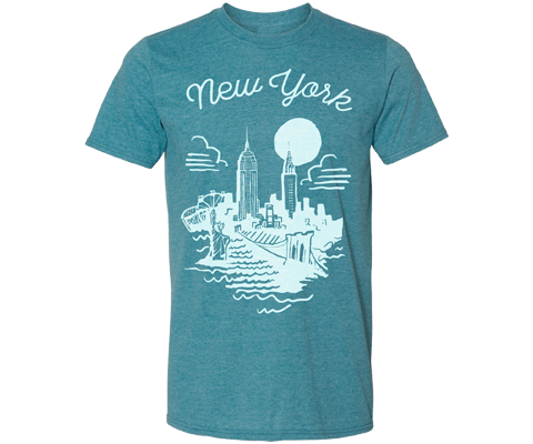 New York White Sketch Tee Shirt in Heather Teal