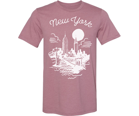 New York White Sketch Kids Tee in Heather Mauve