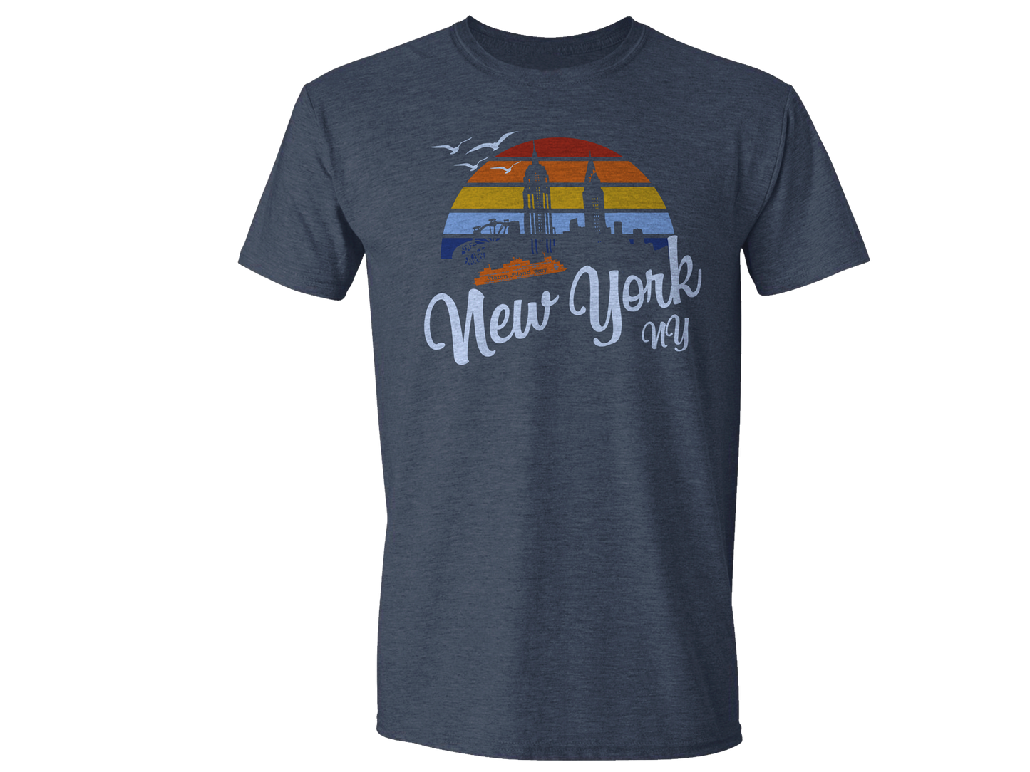 New York Rainbow Surfer Adult Tee in Heather Navy