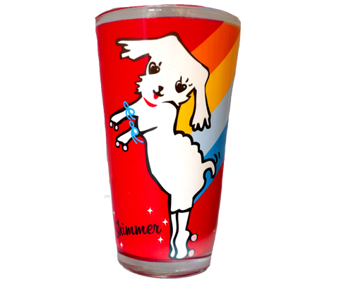 Shimmer star pint glass, limited edition adorable rainbow Shimmer star roller skate design on a bright red background, handmade pint glass, handmade gifts made in Brooklyn NY