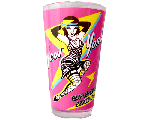 Burlesque pint glass, retro 1980s style burlesque design on a handmade pint glass, handmade gifts for everyone made in Brooklyn NY